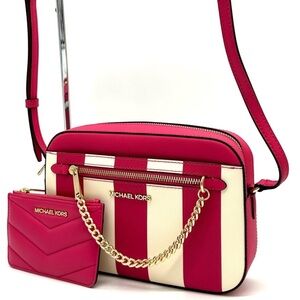 Michael Kors Jet Set Travel Small Top Zip Coin Pouch w ID Holder Electric Pink